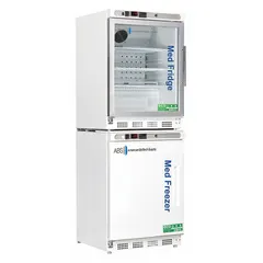 This pharmacy refrigerator-freezer features a 4.6 cu ft refrigerator capacity with two doors, including a left-hinged swing glass door. Designed for controlled temperature storage of medications, vaccines, and biological samples in clinical or laboratory settings.