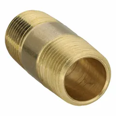Brass pipe nipple with 1/2 in nominal pipe size, 2 in overall length, and Male NPT x Male connections. Rated for maximum operating pressure of 1,000 psi and maximum steam pressure of 1,000 psi. Used to connect two male threaded fittings in high-pressure instrumentation and fluid-handling systems.