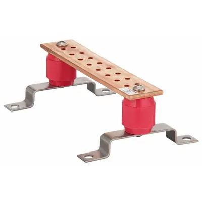 HUBBELL PREMISE WIRING Grounding Busbar with Standoffs, 10 in, (16) 1/4 in Holes - Grounding Busbars with Standoffs