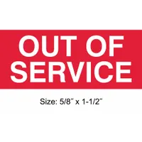 Maintenance Label: Out Of Service, 1 1/2 in Wd, 5/8 in Ht, Red/White, Rectangle, Polyester, 350 PK (MPN TC-10914)