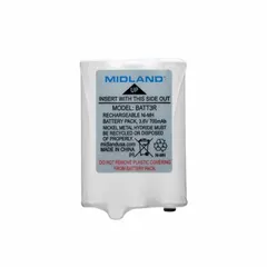The MIDLAND AVP14 is a 700 mAh Nickel-Metal Hydride battery for handheld radios. It is compatible with the X-Talker T50 and T60 series, including model T61. This battery is not waterproof and is intended for two-way communication in industrial, security, and outdoor settings.