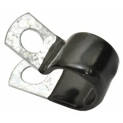 This cushion clamp secures tube and pipe with a maximum outer diameter of 1 1/4 in. The clamp is made of galvanized steel with a vinyl plastisol cushion that protects the surface from abrasion and vibration. Suitable for use in industrial machinery, HVAC systems, and process equipment where metal-to-metal contact must be avoided.