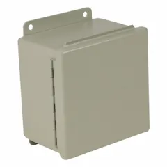 This WIEGMANN steel enclosure measures 12 x 12 x 6 inches and is rated NEMA 12/13 for protection against dust, dirt, and non-corrosive liquids. It features a solid hinged cover secured with screws and does not include knockouts. Suitable for housing electrical controls and components in industrial environments.