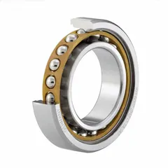 Single angular contact bearing with 10 mm bore, 25° contact angle, open design, and ABEC P4 precision rating. Features a phenolic cage for high-speed operation. Suitable for applications requiring accurate shaft positioning and combined radial/axial load handling, such as machine tool spindles and precision instrumentation.