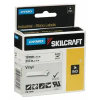 This SKILCRAFT cartridge produces 3/4 in x 5 ft continuous white vinyl labels via thermal transfer. The combined label and ribbon design simplifies installation and changeover. Vinyl material resists chemicals and abrasion, suitable for industrial asset tagging, cable marking, and panel identification