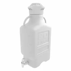 APPROVED VENDOR Dual-Handle Rectangular Carboy with Spigot, 26.1 L, Colorless, Wide Mouth, 120 mm Screw Closure, Autoclavable