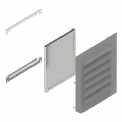 Aluminum replacement filter for HAMMOND louvered vent kits. Overall height 6.39 inches, width 8 inches. Used to maintain airflow and protect electrical enclosures from dust and debris in industrial control panels, machinery, and HVAC systems.
