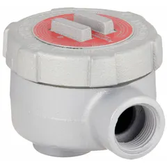 Iron LB round body conduit outlet body with triple coat epoxy coating. 1 in trade size, threaded female hub, 19 cu in capacity. Includes cover and gasket. UL Listed for hazardous locations Class I, Div 1 & 2, Groups B, C, D; Class II, Div 1 & 2, Groups E, F, G; Class III. For pulling, splicing, and routing conductors in threaded IMC conduit systems.