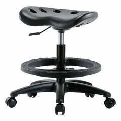 Polyurethane Lab Stool, Height Range 19 to 26-1/2 in, 17 in Seat Width, 14 in Seat Depth, Fiberglass Base, 5 Casters, Foot Support