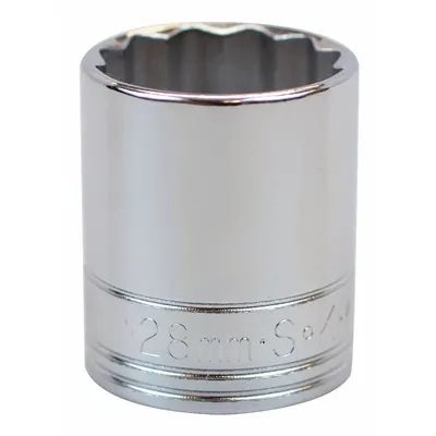 SK PROFESSIONAL TOOLS Socket: Metric, 1/2 in Drive Size, 28 mm Socket Size, 12-Point, Std - 1/2" Drive Hand Sockets
