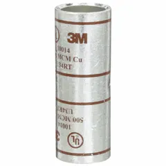 This crimped butt splice compression connector is designed for joining 500 kcmil copper wire. It features a copper barrel, brown color code, and Die Code 87, with an overall length of 2.88 inches. Used in power distribution and heavy equipment installations for permanent, low-resistance splices.