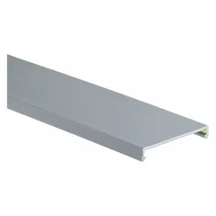 Gray PVC wiring duct cover designed for use with 6-inch PANDUIT wiring duct. Provides a protective enclosure for cables in electrical panels and industrial control cabinets. Snap-on or hinged installation.