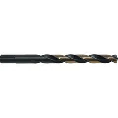 General purpose high-speed steel jobber-length drill bit with a 135° split point for reduced walking and immediate cutting. Black & Gold HSS finish provides wear resistance. 3-flats shank prevents slippage in the chuck. Suitable for drilling in metal, wood, and plastics in machining, fabrication, and maintenance applications.