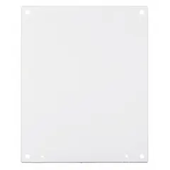 Steel back panel with powder-coated finish for interior mounting within enclosures. Measures 21 inches high by 17 inches wide. Provides a mounting surface for electrical and industrial components in control cabinets, junction boxes, and machinery panels.