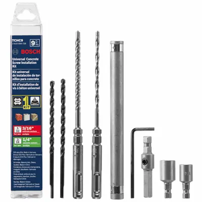 BOSCH Concrete Screw Kit: 3/16 in_5/32 in Drill Bit Size, 0 in Shank Dia - SDS-Plus Concrete Screw-Installation Bits & Sleeves