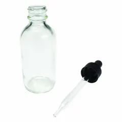 Clear Glass Lab Dropper Bottle, 30 mL (1 fl oz), Round, Soda Lime Glass, Colorless, Closure Included, BDPSC-1OZ