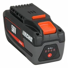 This 56V DC battery is designed for use with ECHO 56V platform cordless outdoor power equipment. It provides power for tools such as trimmers, blowers, and chainsaws. The battery is sold individually.