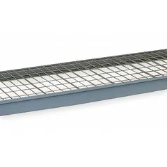 This wire decking bulk rack shelf kit from LYON includes two 14 ga steel beams and a steel deck with a powder-coated Dove Gray finish. It supports up to 2,600 lb, suitable for organizing palletized or bulk materials in industrial storage environments.