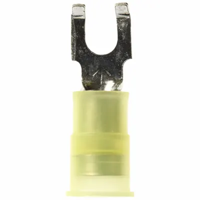3M Fork Terminals: Yellow, Nylon, #8 Stud Size, 12 AWG – 10 AWG Wire Range - Insulated Fork Terminals