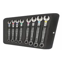 WERA Combination Wrench Set: Alloy Steel, Nickel Chrome, 8 Tools, Std, Reversing, Pouch (MPN 05020012001)