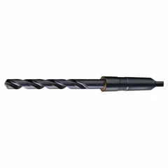 High-speed steel taper-shank drill bit with a 45 mm diameter, 118° point angle, and black oxide finish. Features an MT4 Morse taper shank for secure mounting in drill presses and milling machines. Suitable for heavy-duty drilling in metalworking and machining operations.