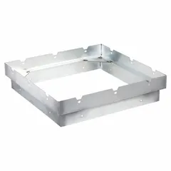 Galvanized steel roof-curb adapter designed to adapt a 34-inch downblast fan base to fit a 40-inch roof curb. Includes (12) 1/4-20 x 3/4 bolts for installation. Used in HVAC systems to match fan equipment to existing roof curbs.