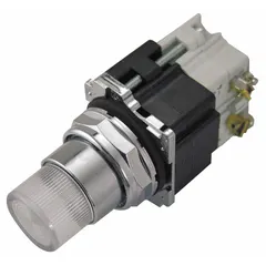 Momentary-action illuminated push button with an extended metallic profile. 30 mm mounting size with 1 normally open and 1 normally closed contact. Suitable for operator interface and control panel applications requiring visual indication and tactile feedback.