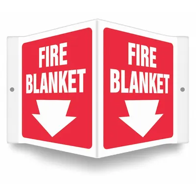 CONDOR Safety Sign: PETG, Mounting Holes Sign Mounting, 6 in x 8 1/2 in Nominal Sign Size - V-Shape Projection Fire Blanket Signs