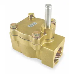 This 2-way/2-position normally closed solenoid valve body features a brass body and NBR seal. With a 1-1/4 in pipe size, it is designed for outdoor operating environments. Suitable for controlling flow of water, air, or light oil in industrial systems.