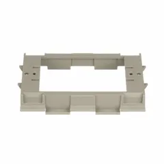 This plastic outlet box is designed for use with T-70 nonmetallic single-channel raceways. It provides a junction point for power, data, or low-voltage cabling in surface-mount wiring applications. The box features a screw-on mounting style and is gray in color.