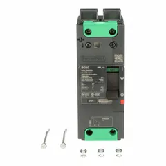 2-pole B-Frame molded case circuit breaker rated 20 A with a maximum interrupting rating of 100kA at 240V AC. Features fixed instantaneous trip and Everlink lug connections on both ends. Suitable for overload and short-circuit protection in power distribution systems.