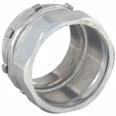 Compression conduit connector for joining electrical conduit to boxes or enclosures. Made of zinc with a gray finish, non-insulated, 3-1/2 in trade size, and 2-13/16 in overall length. Provides a secure, grounded connection in conduit systems.