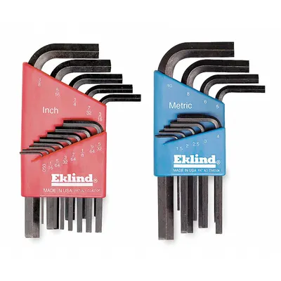 EKLIND Hex Key Set: 16 or More Pieces, Bright-Hex-L Short, L, Metric and SAE, Std End - L-Shaped Hex Key Sets
