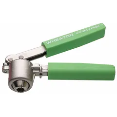 This manual decrimper is designed for removing aluminum seals from 11 mm crimp-top vials. Constructed from steel, it operates by hand and is suited for laboratory use where access to vial contents is required without damaging the vial.