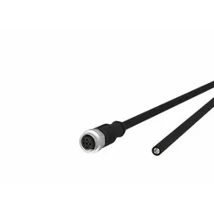 Single-ended cordset with a black PUR jacket, designed for twisting applications in industrial automation. Features an M12 male straight connector on one end and a free end for field wiring. Rated IP6X for dust-tight environments, with 4 pins, 22 AWG/42 AWG wire size, and 4 A max current.