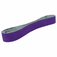 This 3M CUBITRON II sanding belt features a 36-grit ceramic abrasive on a YF weight polyester backing. The cool-cutting design reduces heat buildup during use. It is suited for grinding, deburring, and finishing on ferrous and non-ferrous metals in industrial metalworking applications.