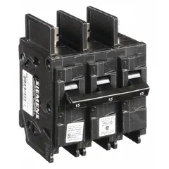 The Siemens BQ3B015 is a BQ Series bolt-on miniature circuit breaker rated 15 A, 240V AC, 3 poles, with a 10kA interrupting capacity. It provides overcurrent protection in electrical distribution systems for branch circuits in commercial and industrial applications.