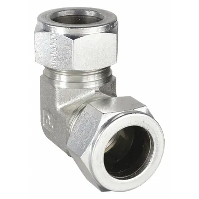 PARKER Compression Fitting Elbow: 1 in OD x 1 in OD Size, 1 5/16-20 1 5/16-20 Thread Size - Double-Ferrule Steel Compression Fittings