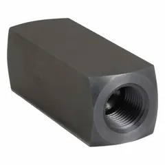 The Parker C800S is a general purpose check valve with a steel body and NPT inlet and outlet connections. It allows flow in one direction and prevents backflow in hydraulic systems, suitable for use in industrial machinery and mobile equipment.
