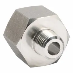 Straight pipe fitting with 1/2 in female NPT thread and 1/4 in male NPT thread. Rated for 2,176 psi. Used in high-pressure pneumatic and hydraulic systems for connecting or adapting piping.