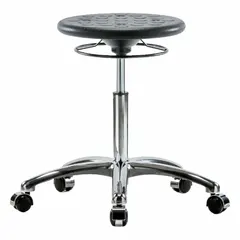 APPROVED VENDOR Polyurethane Lab Stool, ISO 4 Clean Room, 13 in Seat, 5 Casters, CLR-IPMBSO-CR-NF-CC-BLK
