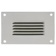 Louver plate kit made of carbon steel, with overall height of 4.33 inches and width of 13 inches. Designed for passive ventilation of electrical enclosures, allowing heat dissipation while reducing debris ingress.