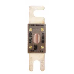 Bolt-on, general purpose fuse rated 200 A at 80 V DC. Indicating type for AC/DC circuits. Provides overcurrent protection in industrial equipment such as forklifts and other battery-powered machinery.