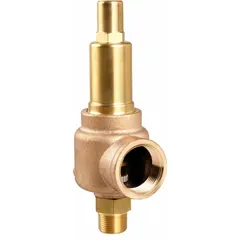 This AQUATROL safety relief valve is constructed from bronze with a 1/2 in MNPT x 3/4 in FNPT configuration. It is rated for a maximum operating pressure of 364 psi and complies with ASME Section VIII standards. Used for overpressure protection on steam systems, boilers, and pressure vessels.