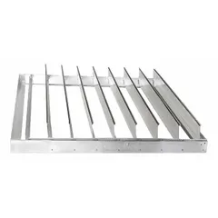 This Dayton backdraft damper is designed for 42-inch nominal duct diameter and vertical mounting. It features a single-panel flat blade that opens with forward airflow and closes by gravity to prevent reverse flow. Constructed of aluminum, it measures 41.75 inches in height and width with a 4.5-inch length, supporting a maximum air velocity of 2000 fpm. Suitable for vertical exhaust or intake systems.