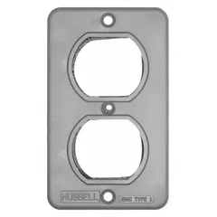 This portable outlet box cover is designed for duplex receptacles and rated Type 3R for outdoor use. It provides weather-resistant protection for temporary power applications in construction, industrial, and maintenance settings. The gray cover is suitable for environments requiring reliable electrical connections.