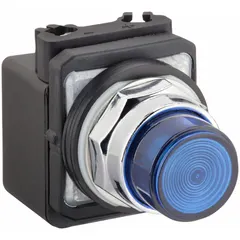 This 30 mm panel-mounting LED pilot light from Dayton provides a blue visual indication for control panels and machinery. It operates at a maximum supply voltage of 24 V AC/DC and does not include a push-to-test function. Suitable for status signaling in industrial automation and machine control applications.