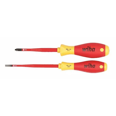 WIHA Insulated Screwdriver Set: 1-10 Pieces, 2 Pieces, Phillips/Slotted Tip - Insulated Screwdriver Sets