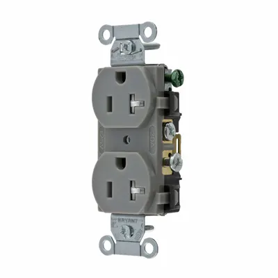 BRYANT Receptacle: Duplex, 5-20, Gray, 125V AC, 20 A, 2 Pole / 3 Wire (MPN CBRS20GRYWRTR) - General Purpose Receptacles
