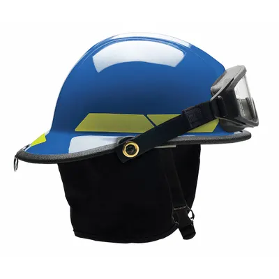 BULLARD Fire Helmet: Blue, Fiberglass, Modern Rear Brim, Chin Strap